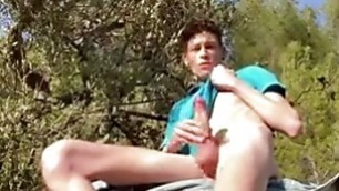 Teenager jerking off MONSTER dick and cumming outdoor